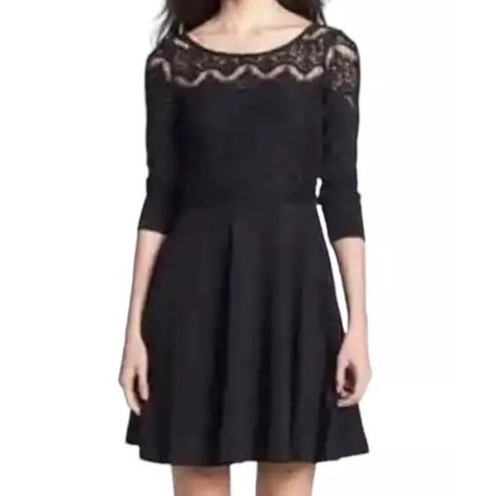 Lilly Pulitzer Fit & Flare Coquette Dress XS Lace 3/4 Sleeve Lined Black LBD